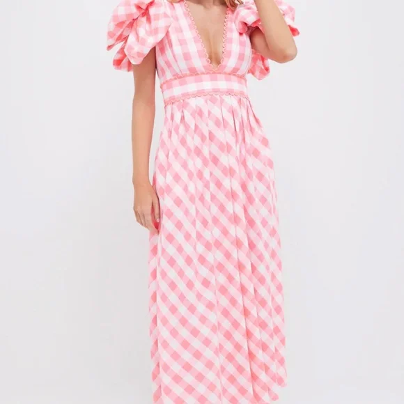 open lace back dress Atlanta Linen Dress in Pink Vichy main image 0